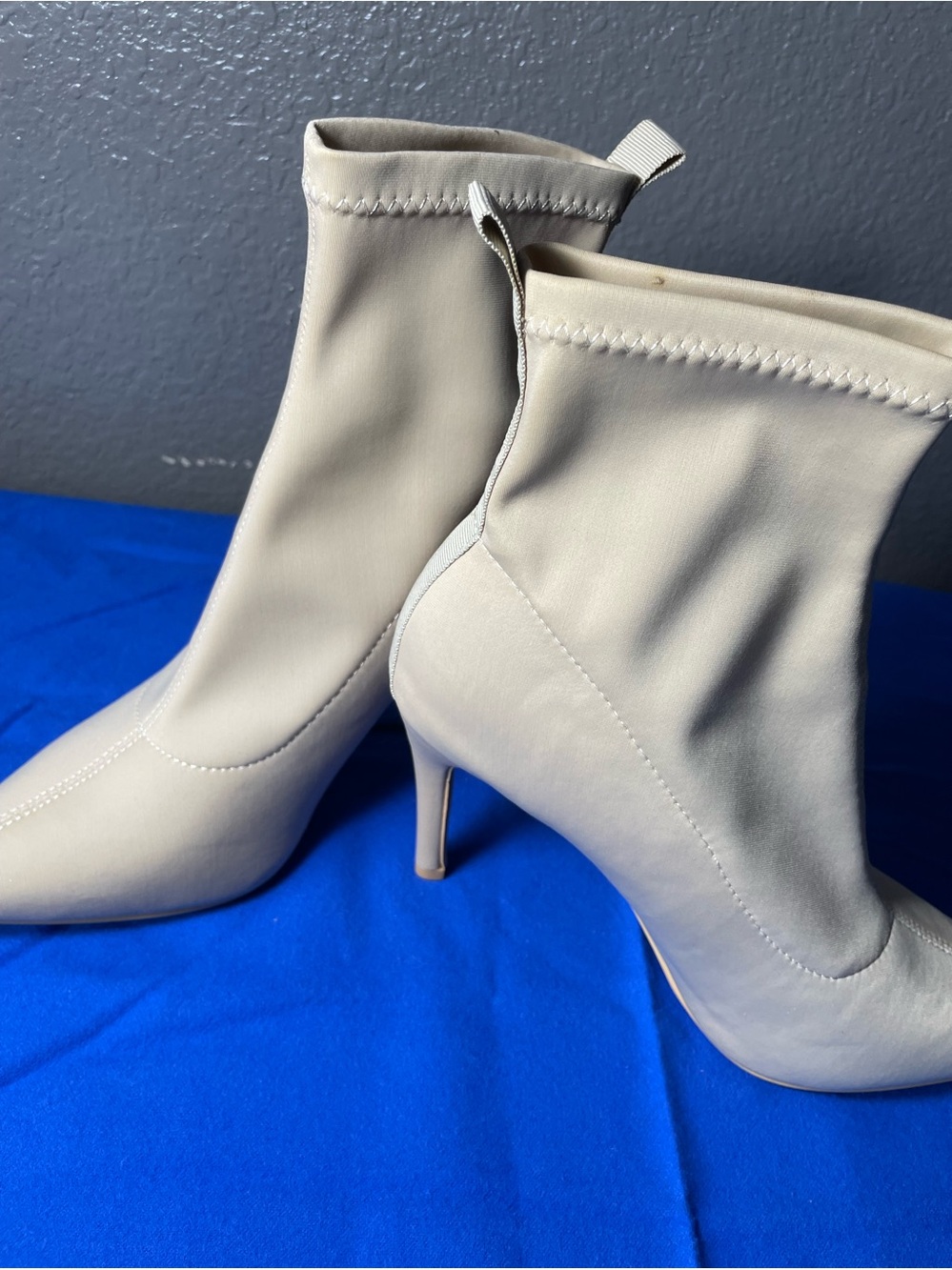 Stretch Sock Ankle Boots in Light Beige - Women's Heeled Booties